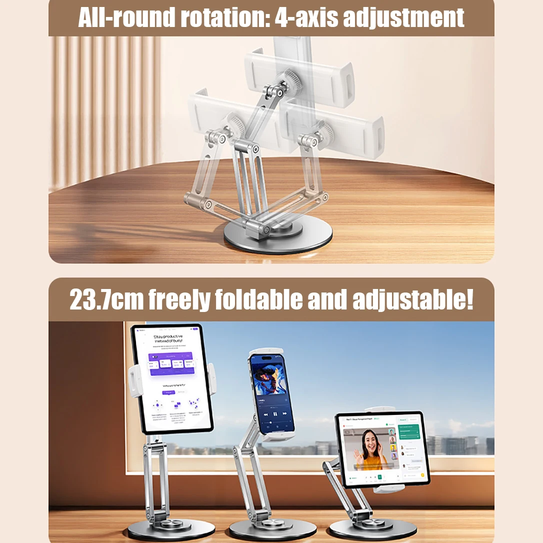 Soporte para tableta con rotación de 360 grados, soporte plegable de aleación de aluminio para teléfonos de escritorio, soporte perezoso para iPad iPhone 16 15 14 13 12 Pro Max - imagen 4