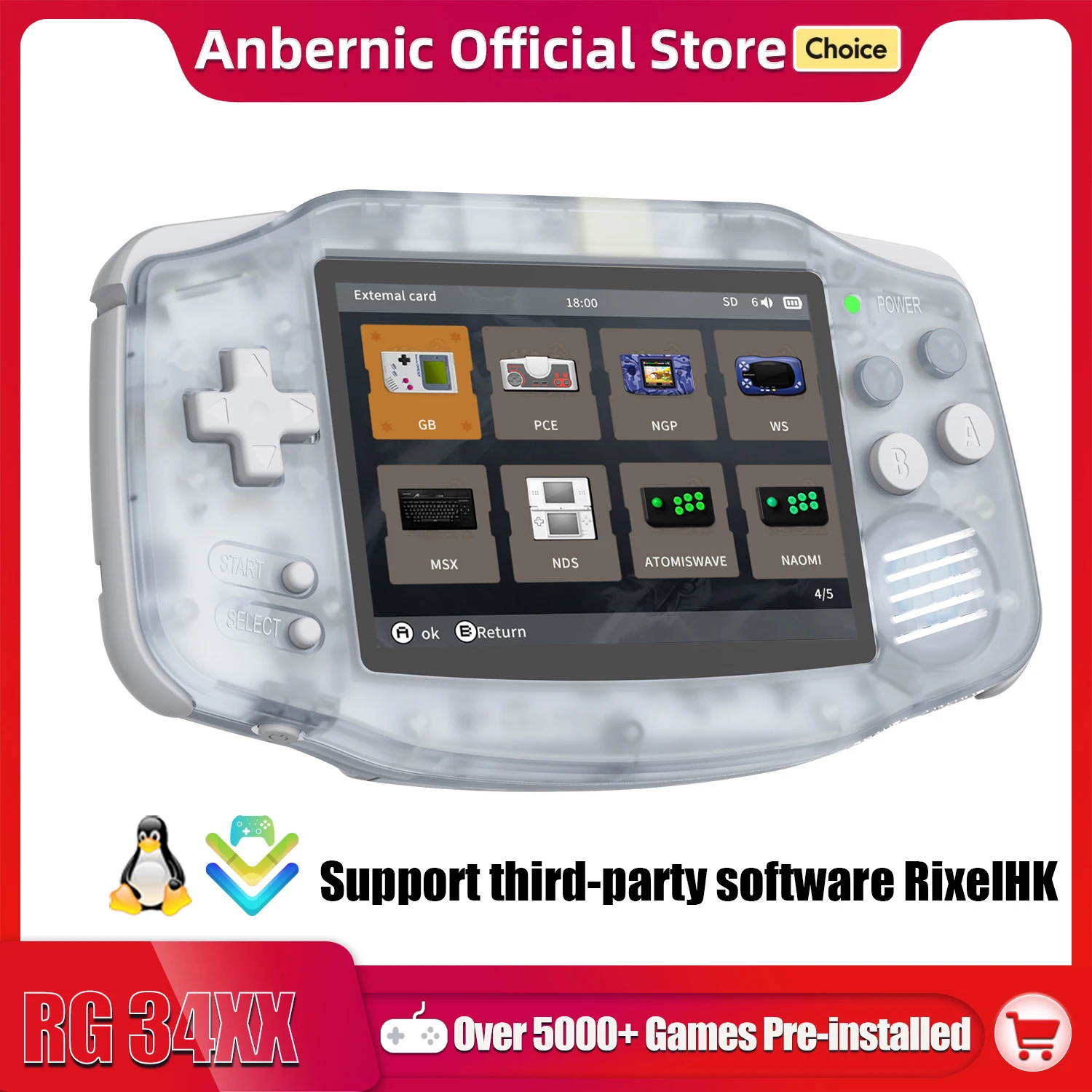 ANBERNIC-reproductor de juegos portátil Retro RG34XX, 64 bits, pantalla IPS de 3,4 pulgadas, salida HD, consola de juegos portátil, transmisión de 3500mAh con aplicación