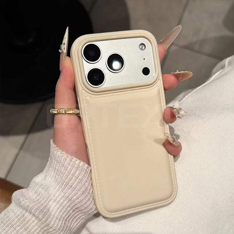 Funda de teléfono de silicona de lujo a prueba de golpes de grano de cuero sintético para iPhone 16 15 14 13 Pro Max Max Plus cubierta completa colorida suave ﻿ - imagen 5