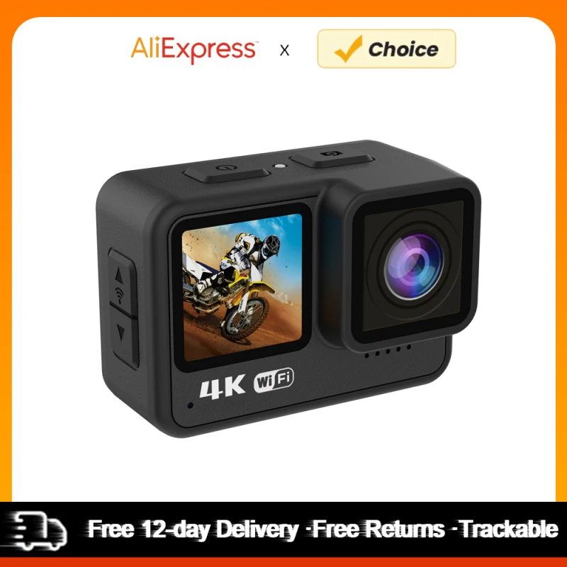 Cámara de Acción 4K 60FPS 24MP WiFi Cámara deportiva 170 ° Gran Angular Len pantalla Dual Control táctil antivibración 21M/69 pies cuerpo impermeable