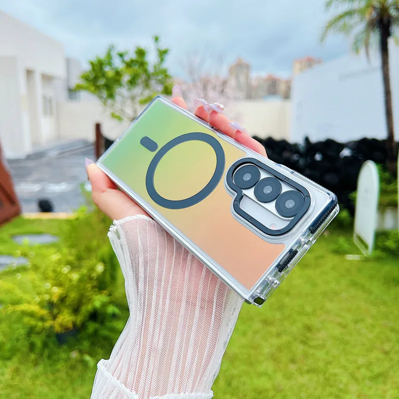 Para Samsung Galaxy Z Fold 6 funda magnética ELVEV camaleón anticaída suave TPU duro PC succión cubierta de teléfono plegable - imagen 2