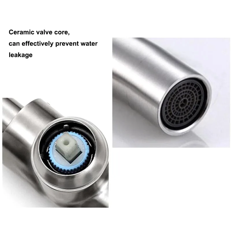 Mezclador de cocina de agua fría y caliente, cabezal de grifo de fregadero, rociador de acero inoxidable 304, caño de un solo orificio, grifo de agua cepillado con rotación de 360 q1 - imagen 5
