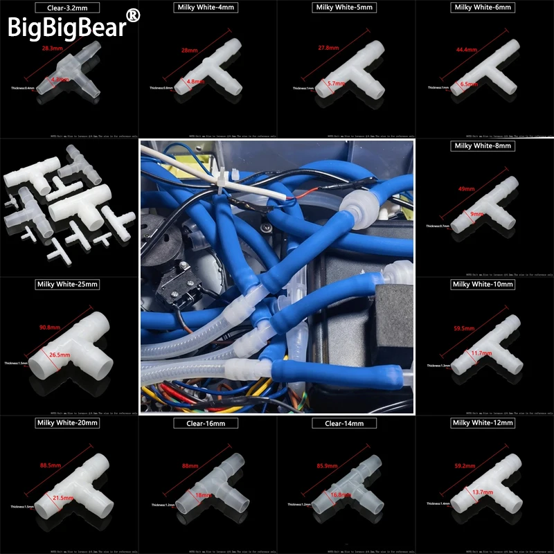 Conector de tubería de agua tipo T, 5 ~ 50 Uds., 3,2mm - 25mm PP PE, conector divisor de lengüeta en T, acoplador de riego de jardín, junta de calidad alimentaria