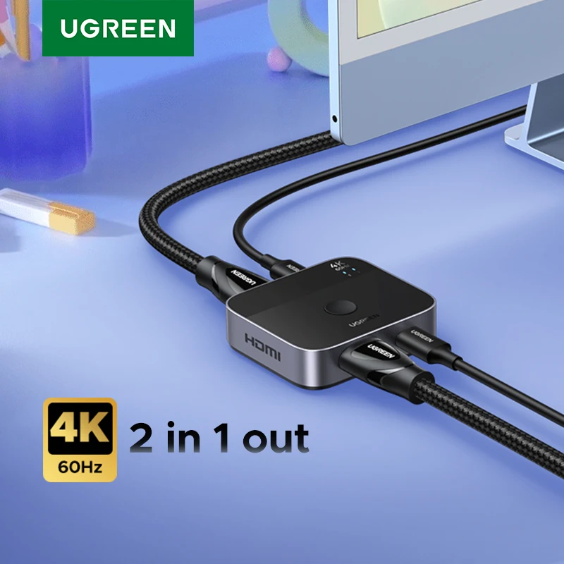 UGREEN HDMI USB C Switch 2 en 1 salida 4K 60Hz botón Manual para PS5 Xbox PC TV Monitor proyector HDCP 2,2 juegos de cine en casa