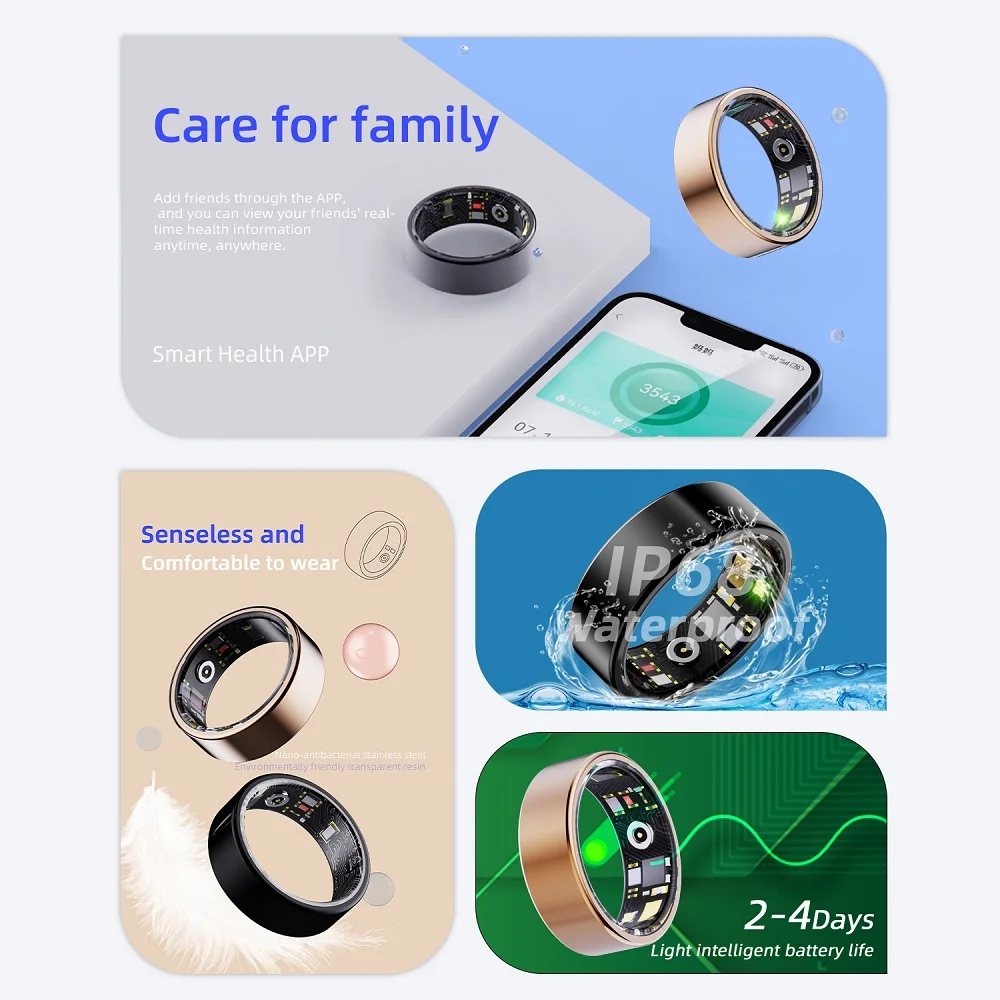 Nuevo Anillo inteligente de salud para parejas, deportes, Fitness, monitoreo del ritmo cardíaco durante el sueño 24H, IP68, resistente al agua, cuidado de la familia para hombres y mujeres - imagen 3