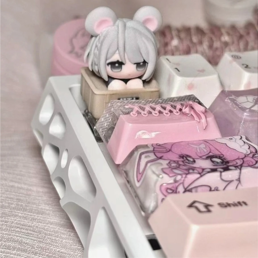 Juego de teclas con tema de ratón pequeño gris, teclas artesanales de resina 3D, teclas originales personalizadas hechas a mano para regalo de teclado mecánico - imagen 5