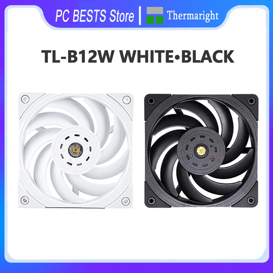 Thermalright-ventilador de refrigeración de caja de ordenador, dispositivo silencioso de TL-B12W, blanco y negro, PWM, 4 pines, 120mm, PBT