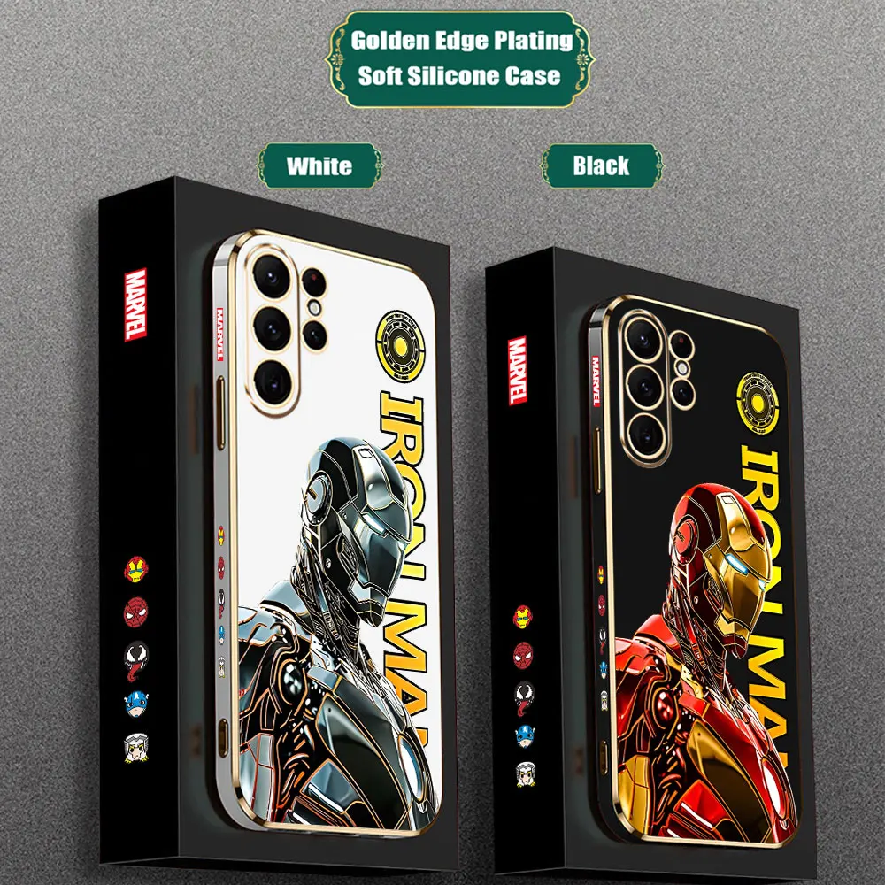 Funda de teléfono Cool Marvel Iron Man S24Ultra para Samsung Galaxy S24, S23, S22, S21, S20 Ultra Fe, S10, S9, S24 Plus, 5G, cubierta chapada de lujo