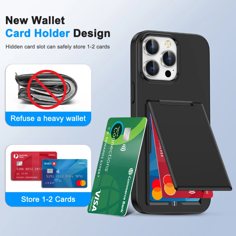 Nueva funda de teléfono con soporte y ranura para tarjetas mate de Color sólido de lujo para iPhone 16 Pro Max 14 11 12 13 15 Pro Max cubierta trasera de parachoques - imagen 4