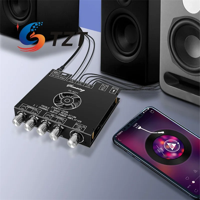 TZT YS-AS21 Módulo amplificador de potencia de audio Bluetooth5.1 de 2,1 canales 220W + 220W + 350W compatible con control de aplicación - imagen 2