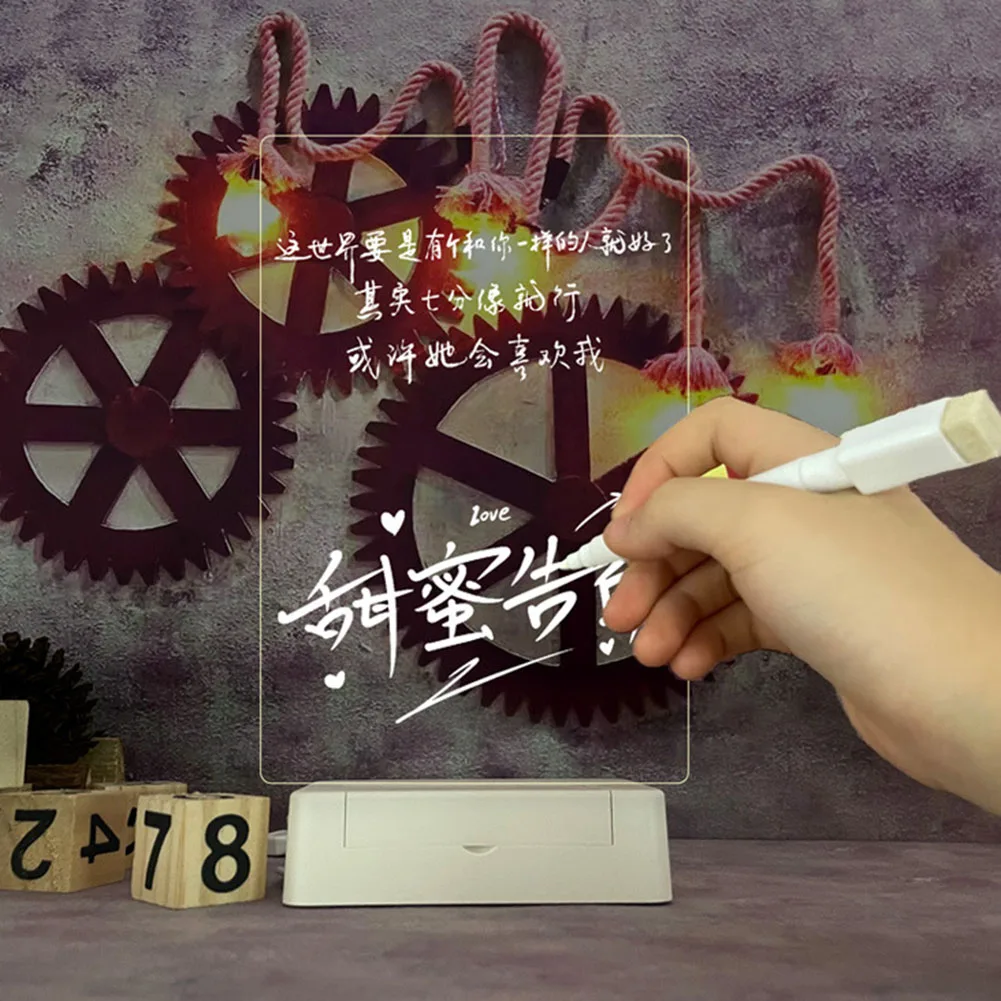 Tablero de notas con luz Led nocturna para niños, tablero de mensajes USB, luz de vacaciones con bolígrafo, regalo para niños, decoración de novia, lámpara de noche - imagen 3