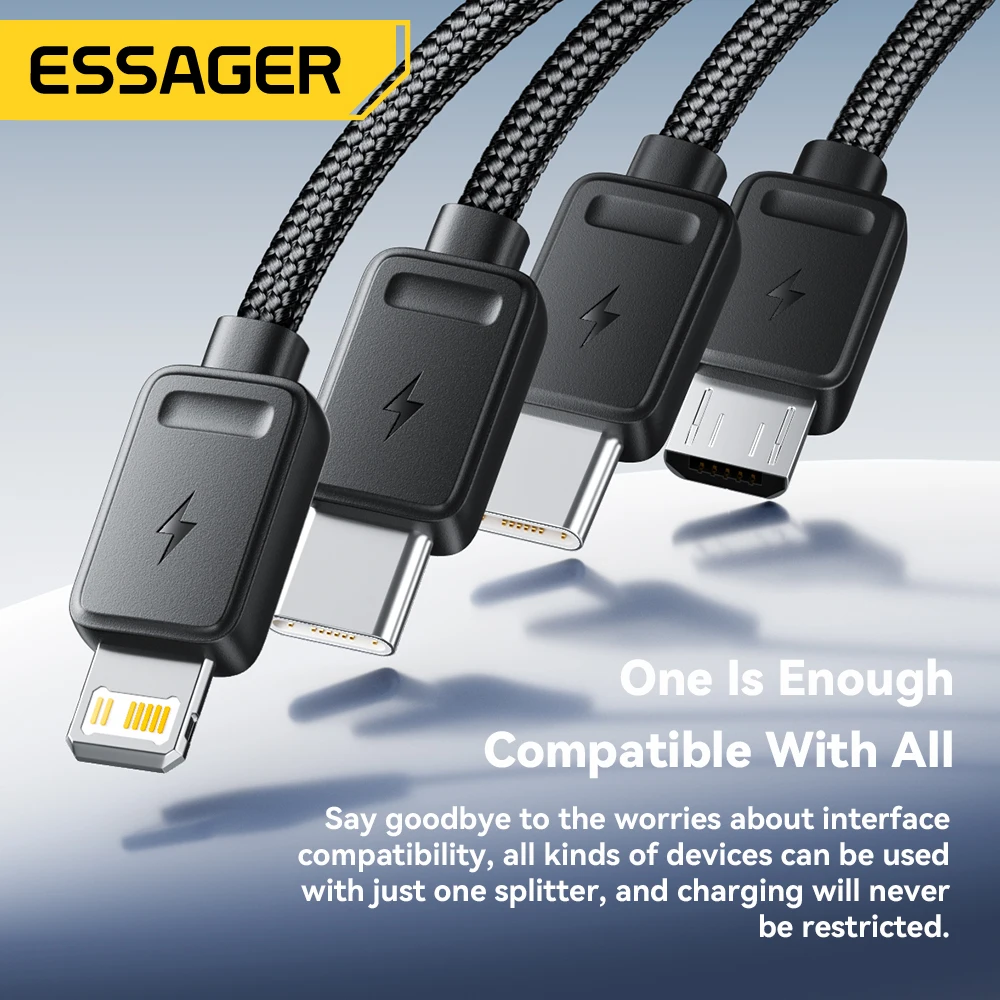 Essager Cable de carga rápida portátil 4 en 1 para viajes tipo C hembra a cable multi USB con 2 adaptadores tipo C, Micro, Lightning - imagen 5