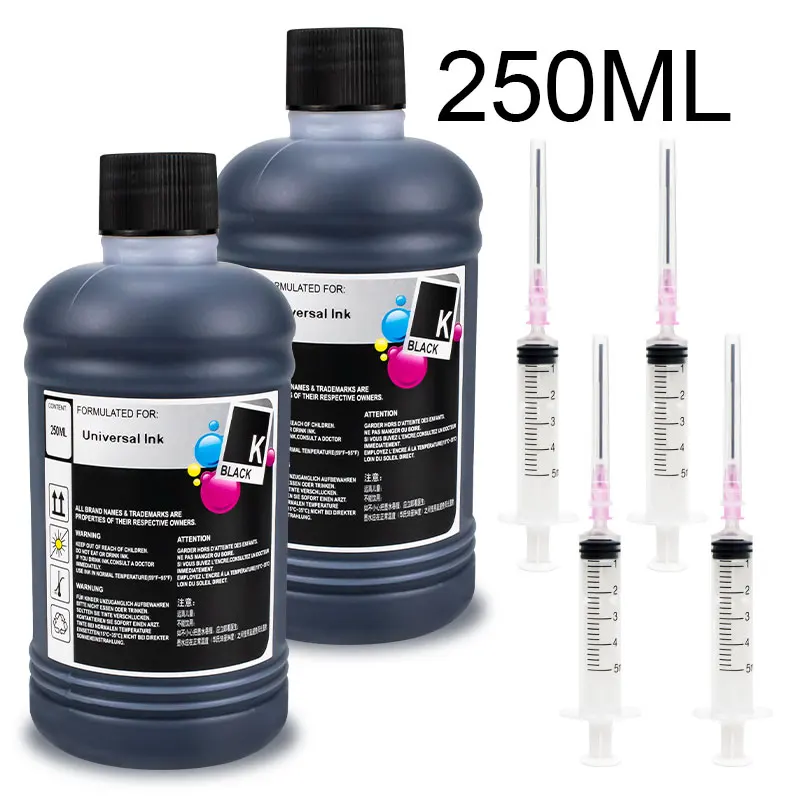 Kit de recarga de tinte de tinta Universal de 250ML para cartucho Canon HP Epson 301 302 304 305 664 604 CISS Ecltank 104 Compatible con todas las impresoras