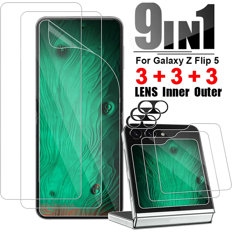 Película de hidrogel para Samsung Galaxy Z Flip 5, Protector de pantalla interior, pantalla exterior, lente de cámara, vidrio templado para Z Flip5 5G