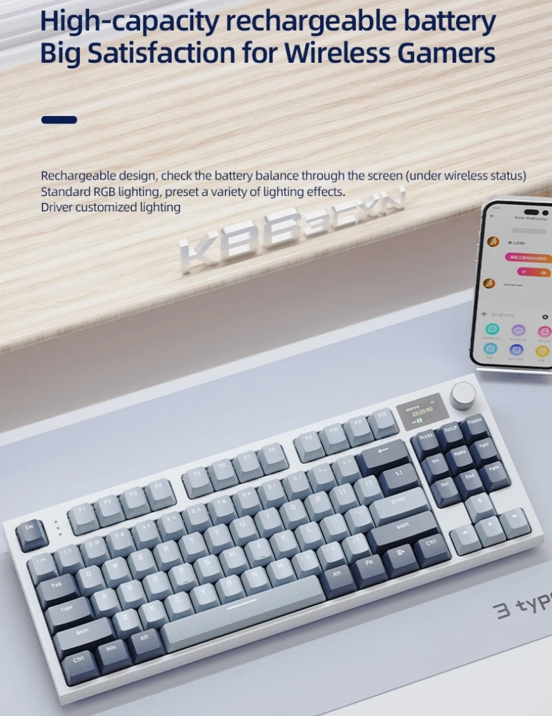 K86 Teclado mecánico inalámbrico 75 % español con Ñ y RGB - imagen 3