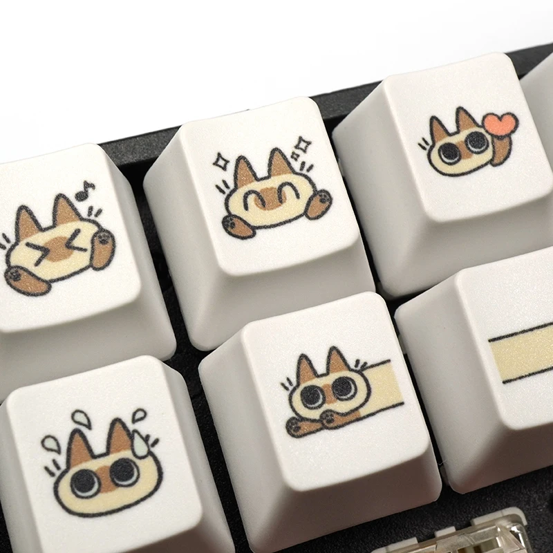 Venta de liquidación, teclas PBT de gato siamés, bonitos dibujos animados, perfil OEM R4 para interruptores Cherry Gateron MX, tapas de teclado mecánico