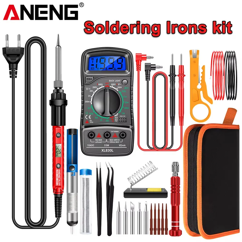 ANENG eléctrico hierro de soldadura LCD pantalla digital temperatura ajustable 60W portátil SL105 soldadura reparación eléctrico EU / 220V US / 110V calentamiento rápido hierro de soldadura puntas kit - imagen 2