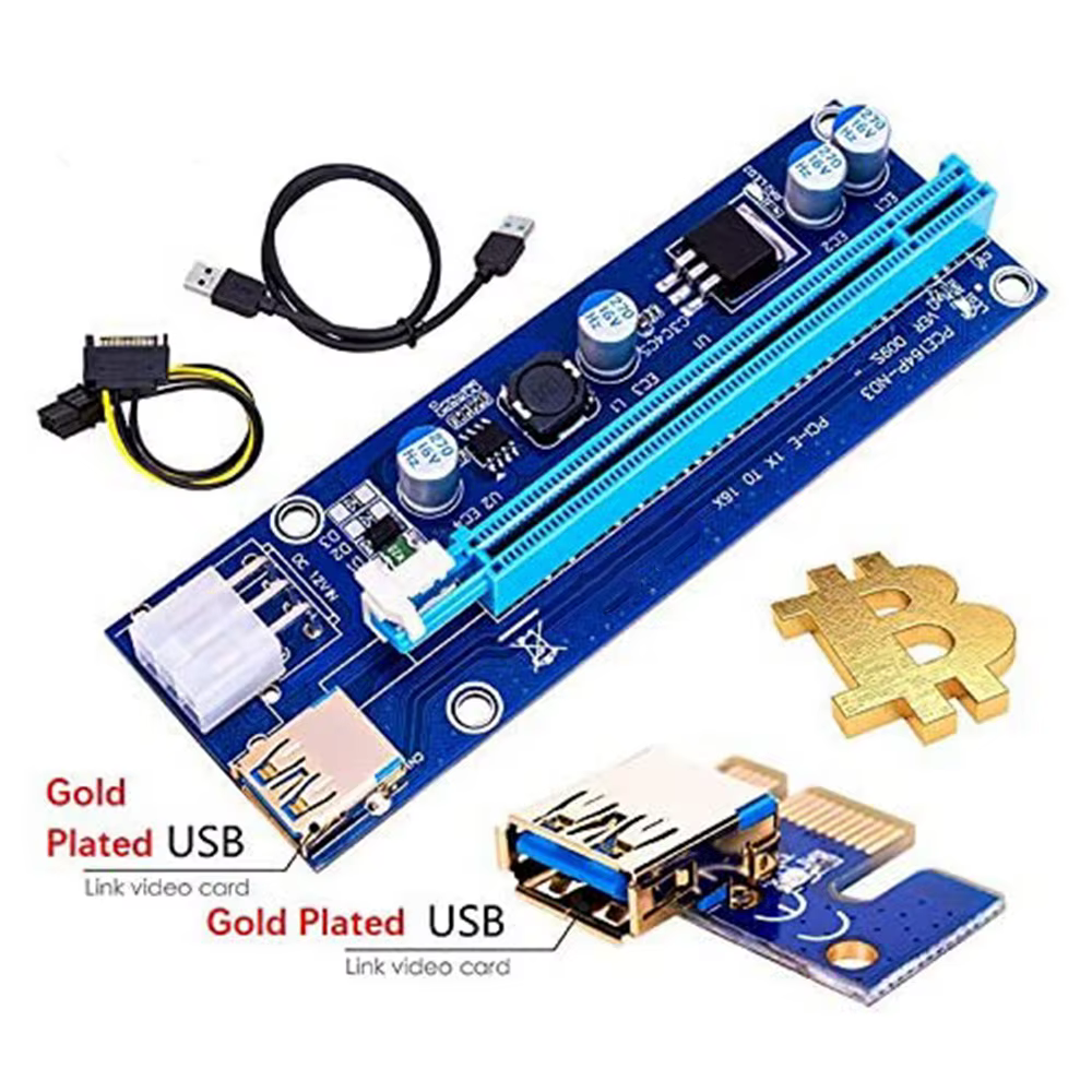 Tarjeta adaptadora extensora USB 3,0, placa GPU de alimentación de 6 pines, 3 LED, Bitcoin, Litecoin, versión 009S Gold PCI-E 1X a 16X - imagen 3