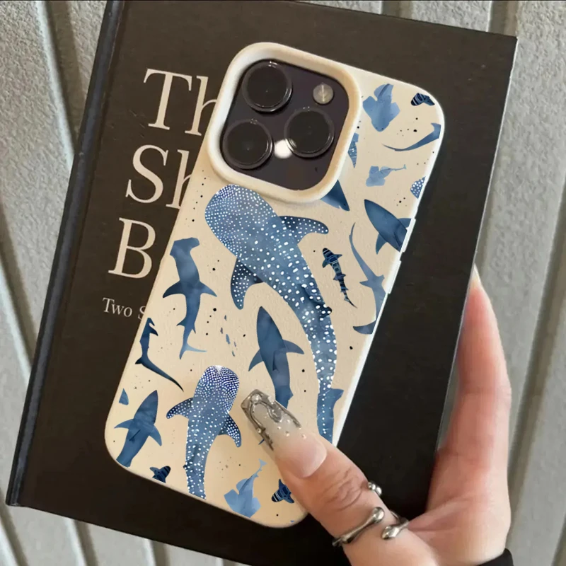 Funda de teléfono con diseño de tiburón y océano de acuarela azul para iPhone 16 Pro Max 15 14 13 12 11 XS X XR 16e Plus, funda protectora anticaída - imagen 3