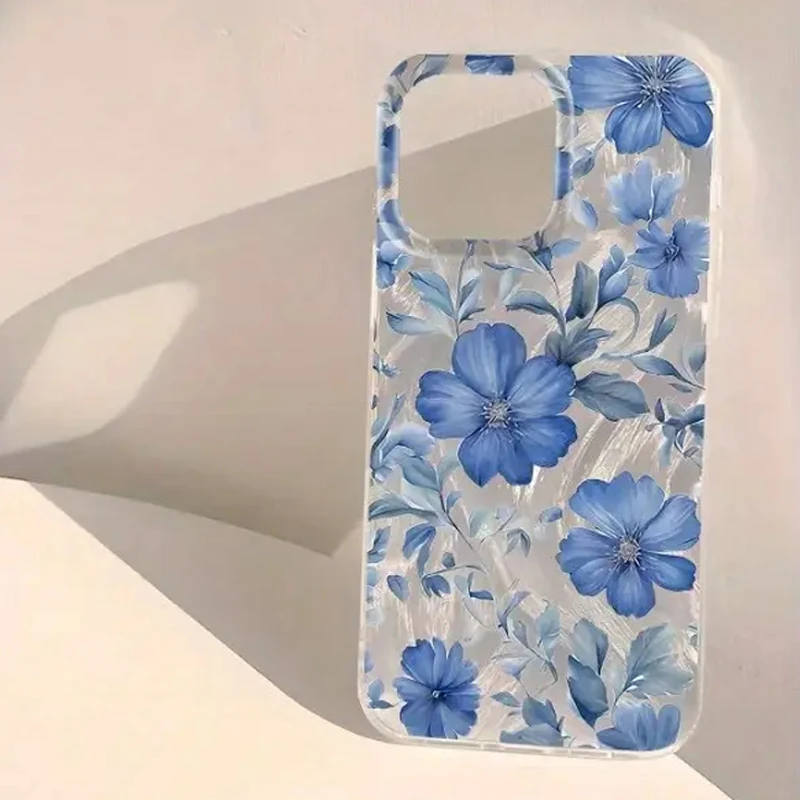 Funda de teléfono con patrón Floral azul a la moda para Samsung Galaxy S25 S24 S23 S22 Ultra Plus S21FE A55 A54 A15 A35 A16 A56 A36 - imagen 5
