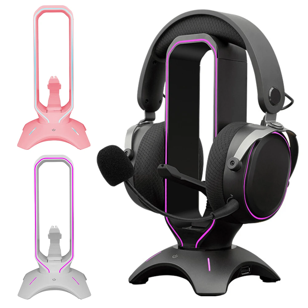 Soporte de auriculares con retroiluminación RGB para juegos, soporte de pantalla para auriculares con cable Bungee para ratón, soporte Vertical, colgador para juego PUBG
