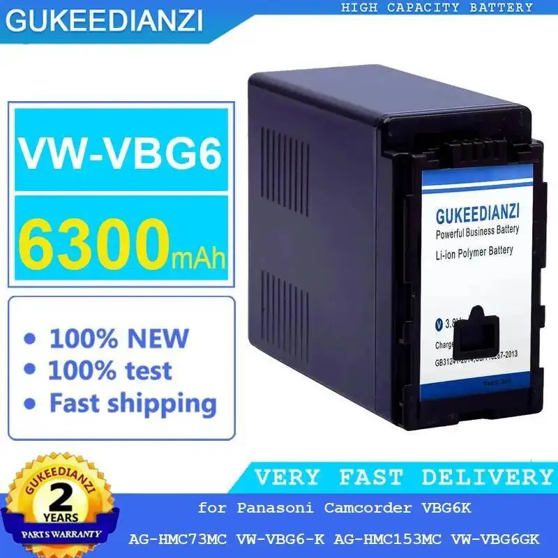 VW-VBG6 de alta capacidad para videocámara Panasoni VBG6K AG-HMC73MC VW-VBG6-K AG-HMC153MC VW-VBG6GK batería de cámara de 6300Mah