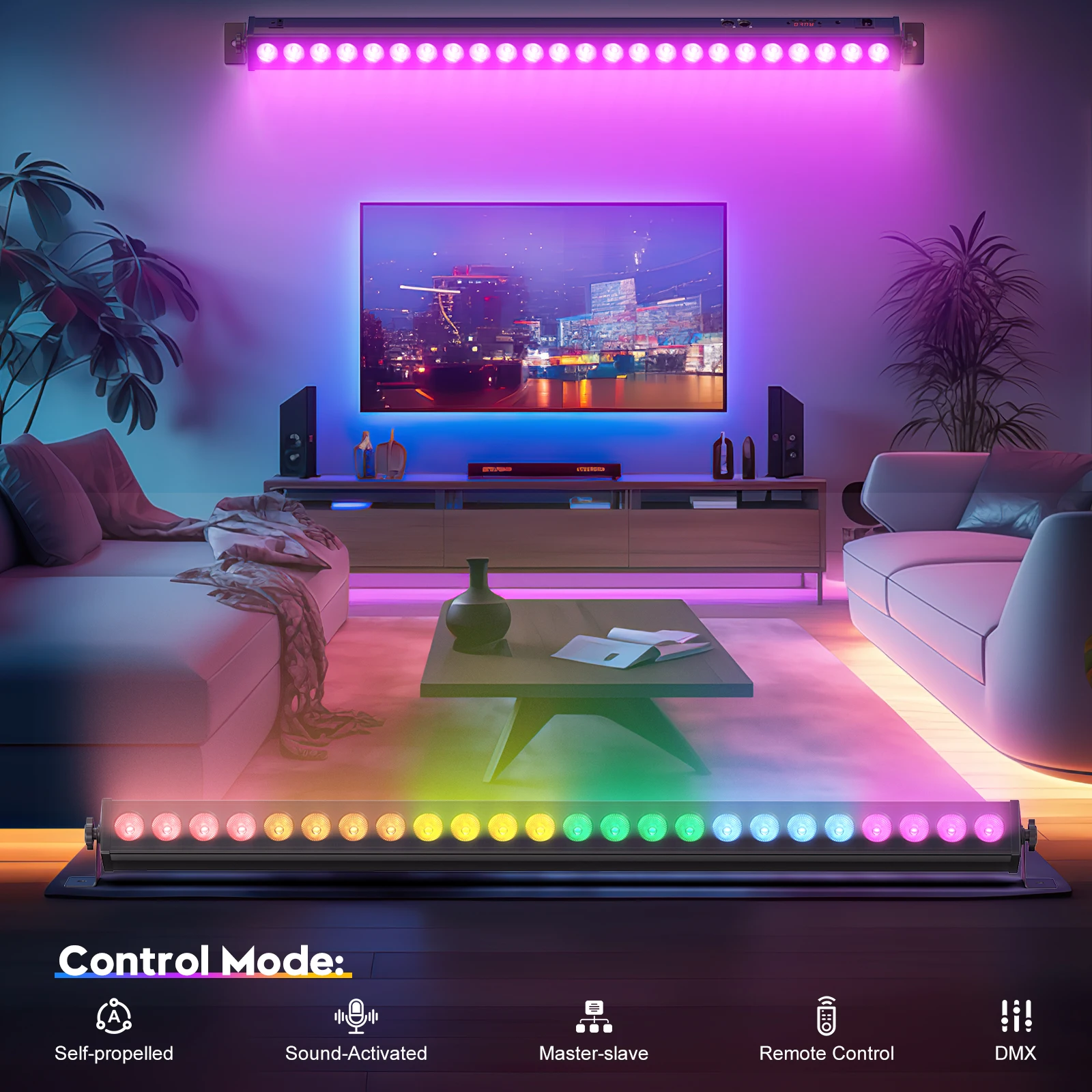 U'King 4 Uds 60W RGB 24LED barra de luz de lavado de pared con control remoto DMX barra de luz de escenario para boda Iglesia música baile Fiesta de DJ - imagen 5