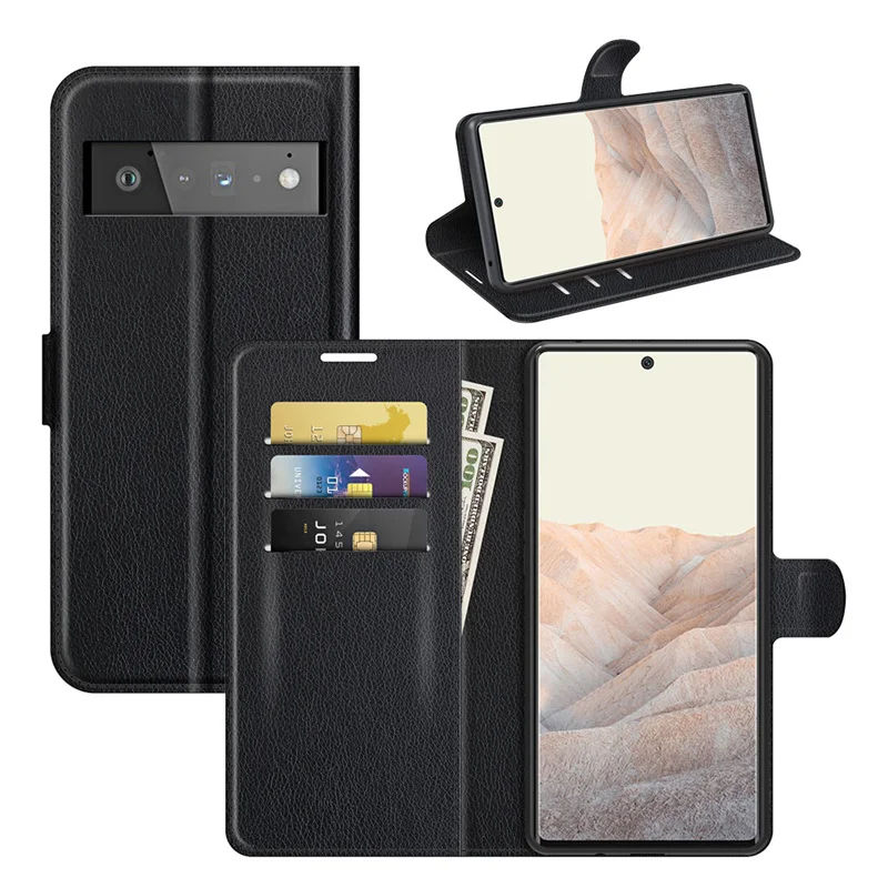 Funda de cuero para Google Pixel 6 Pro, funda de teléfono plegable de piel para Google Pixel 6 Pro, con soporte y ranura para tarjeta de crédito