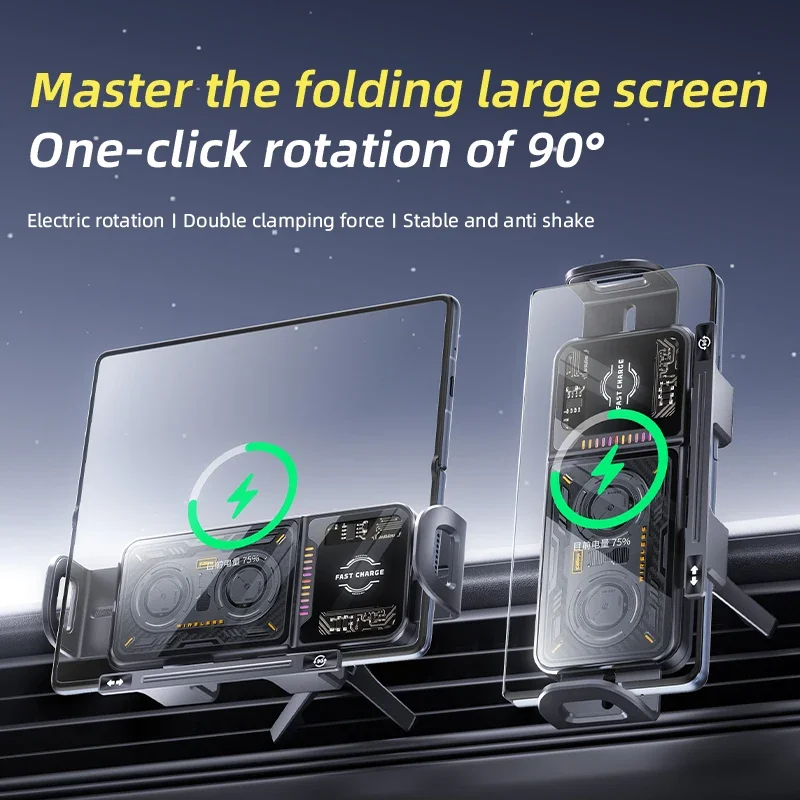Cargador inalámbrico qi para coche, soporte de teléfono con rotación de 360 grados para Samsung Galaxy Z Fold 7/Flip 7 Fold 6/5/Flip 6/5/4 carga rápida