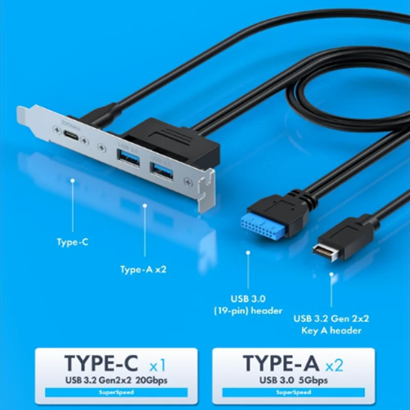 Adaptador de panel frontal USB3.2 Gen2x2 USB-C de 50 cm, tipo E de 20 pines a tipo C + 2 USB 3,0 hembra, con soporte PCIe - imagen 5