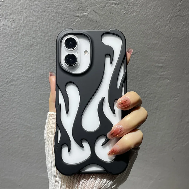 Funda de teléfono Ins Fashion con diseño de llama ahuecada para iPhone 16 Pro Max 17 Air 15 13 12 11 14 Plus, funda trasera delgada con disipación de calor - imagen 3