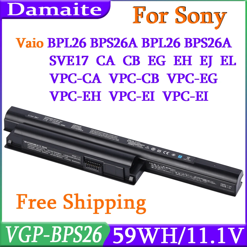 BPS26 VGP-BPS26 batería del ordenador portátil para sony vaio VGP-BPL26 VGP-BPS26A VPC-CA VPC-CB VPC-EG VPC-EH SVE14A SVE15 SVE17 11,1 V 59WH