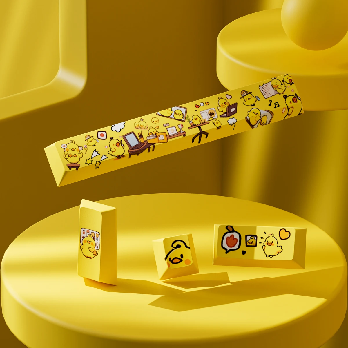 4 Uds. Tapa de tecla de pollo amarillo pequeño perfil de cereza dibujos animados lindo suplemento tapa de llave PBT sublimación térmica teclas personalizadas - imagen 2