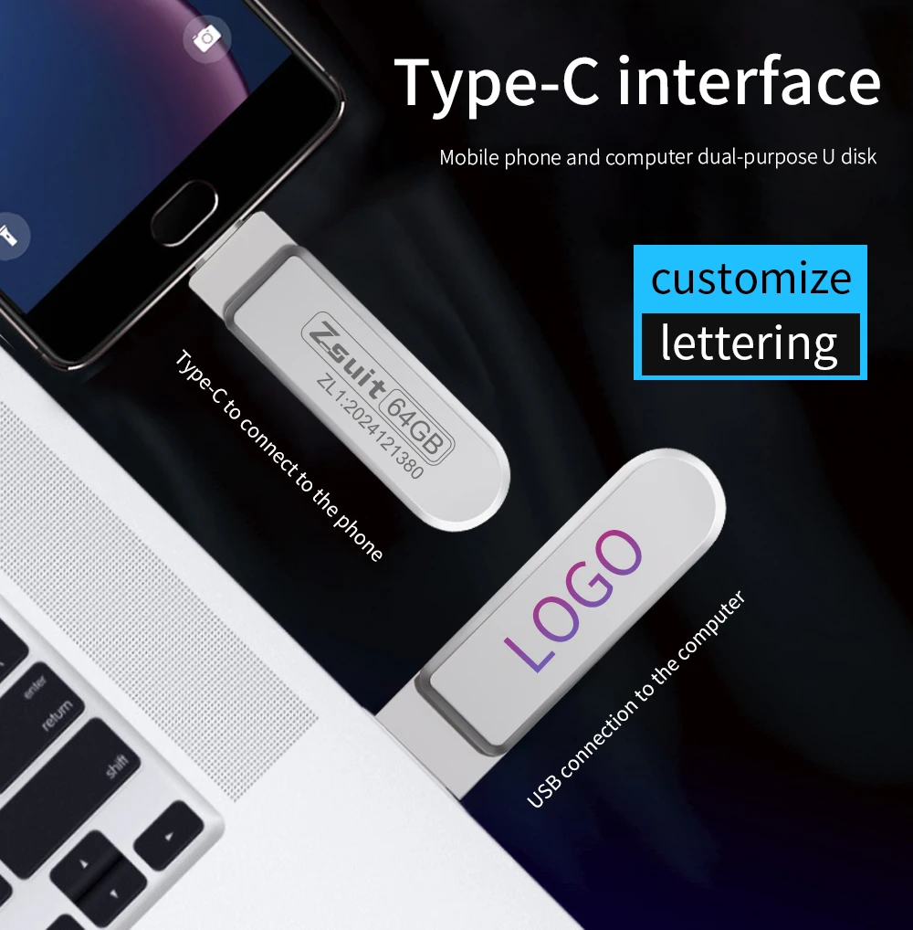 Unidad Flash USB Zsuit, USB-C giratorio, 64GB, 128GB, 32GB, 16GB, USB 3,0 tipo C, unidad de memoria USB 2 en 1 - imagen 4