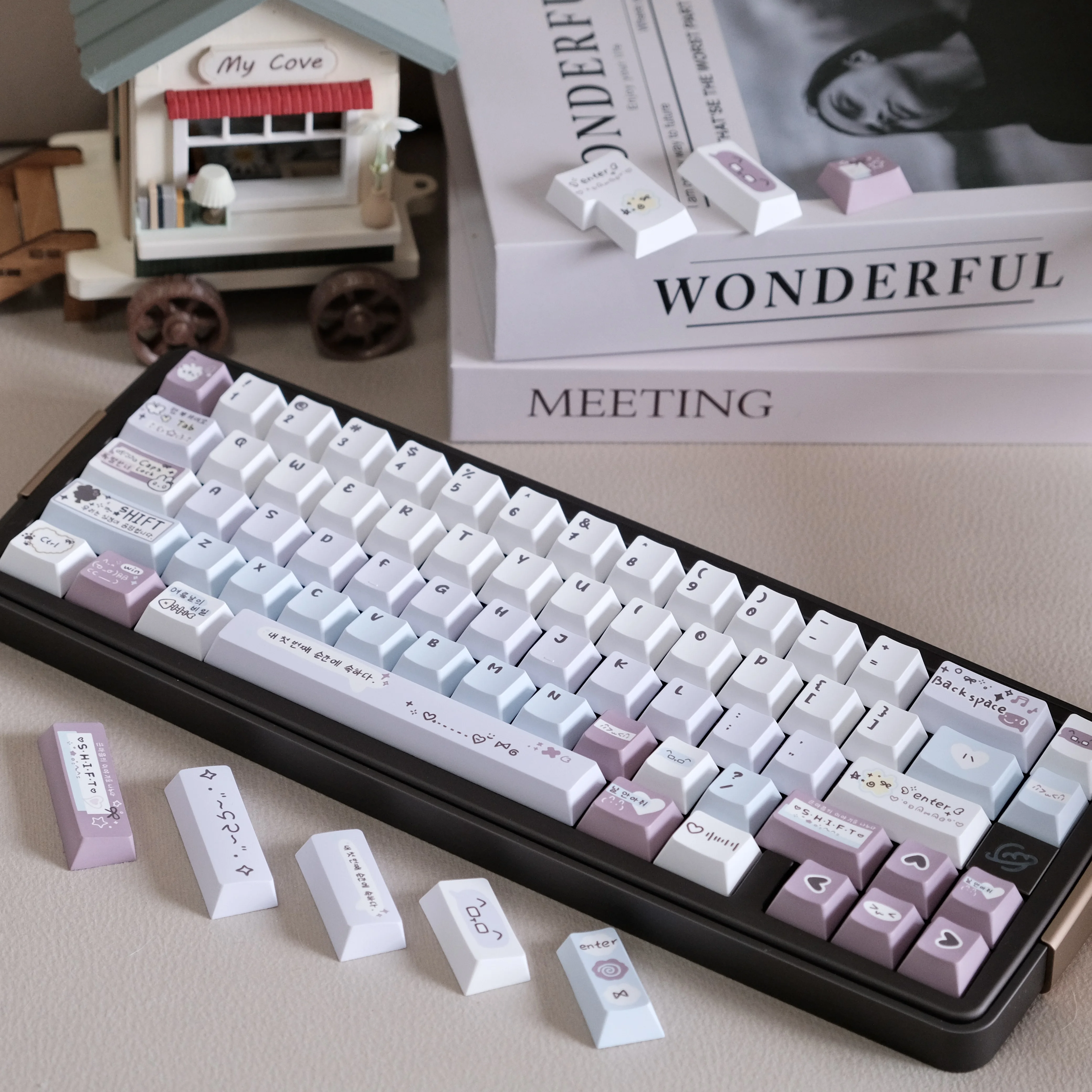 Keycap Collage Theme Cherry Pbt Material Sublimación de cinco caras Keycap Teclado de 132 teclas Aula Keycap - imagen 4