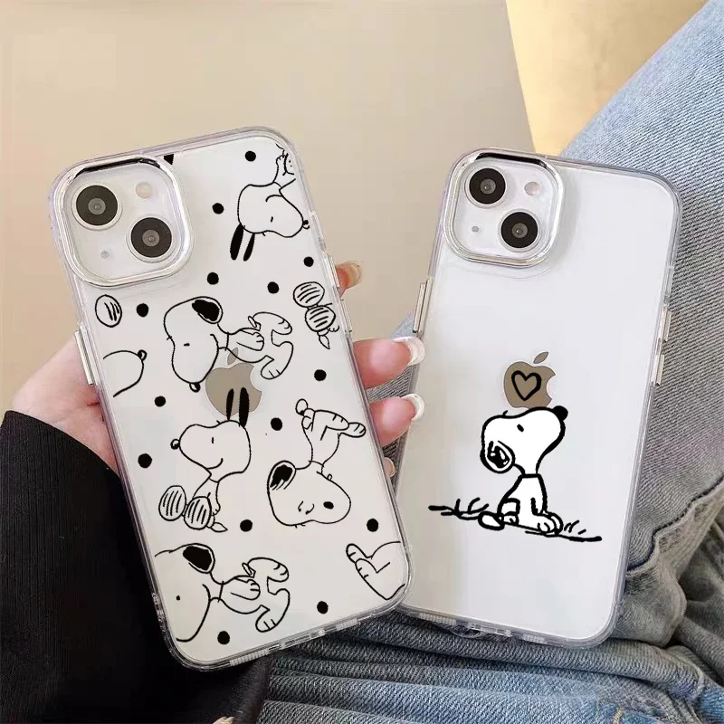 Bonita funda de teléfono con lente de Metal Snoopy para Samsung Galaxy S25 S24 S23 S22 S21 S20 Note 20 Ultra Note 10 Plus S25 Edge 5G, funda transparente