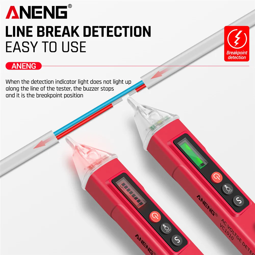 ANENG VC1010 Digital Voltage Induction Tester Pen Professional Smart Sin Contacto Tester Pen Meter 12-1000V Electriciano de corriente Sensor Punto de ruptura / Detectores de línea cero Herramientas - imagen 3