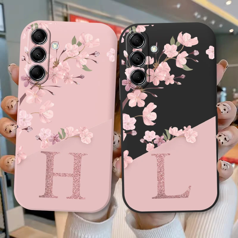 Funda con letra inicial A Z para Samsung Galaxy A54 A55 A56 A06, Funda trasera de silicona suave con flores rosas, Funda, parachoques, bolsas para parejas