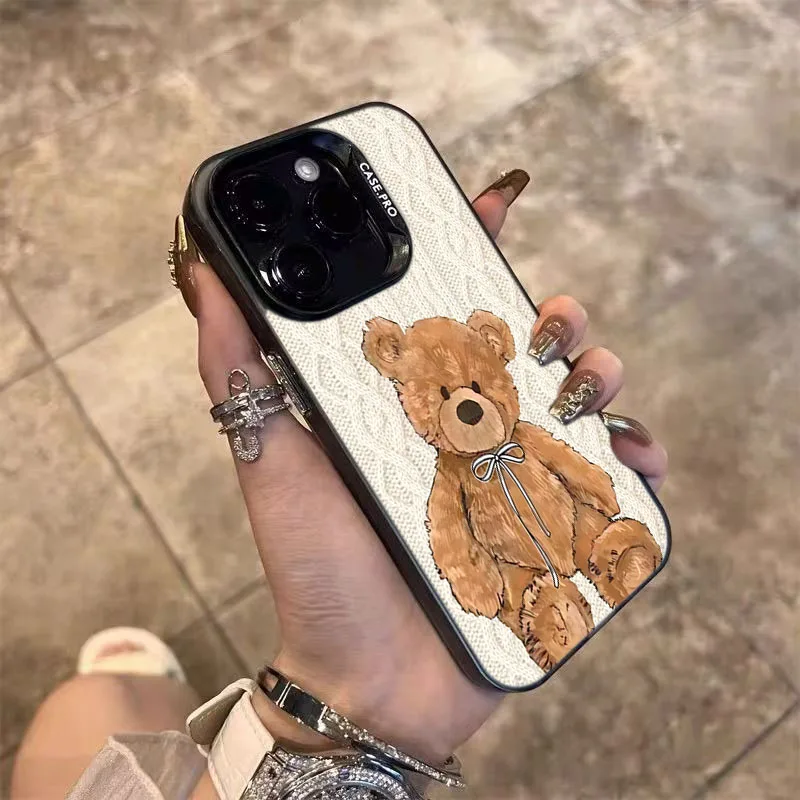 Funda de teléfono plateada con diseño cálido de oso tejido para Xiaomi 15T 14T 13T 12T Pro 11 Lite 5G 14 13 12 Poco X7 X6 X5 F6 F7 Pro F5 - imagen 5