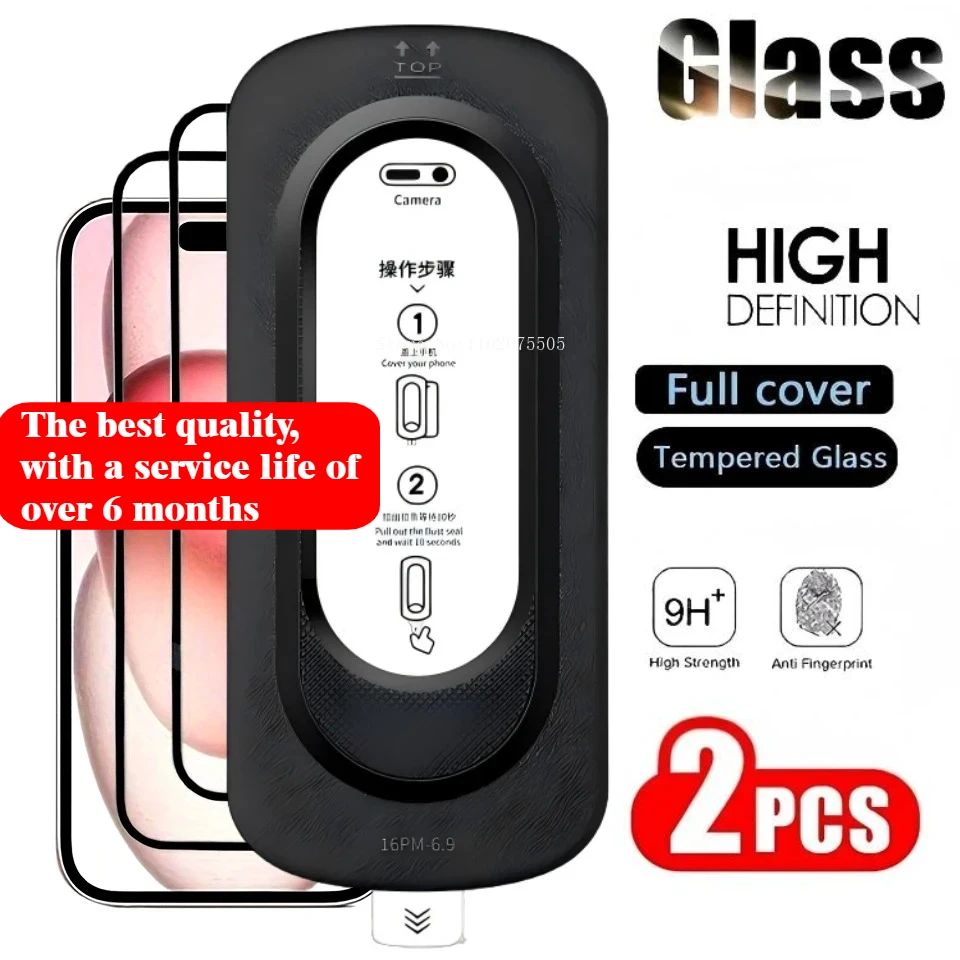 2 uds Ultra HD vidrio templado para iPhone 16 Pro Max 15 14 17 ProMax 14 15 Plus 12 13 17 ProMax Protector de pantalla de instalación sin polvo
