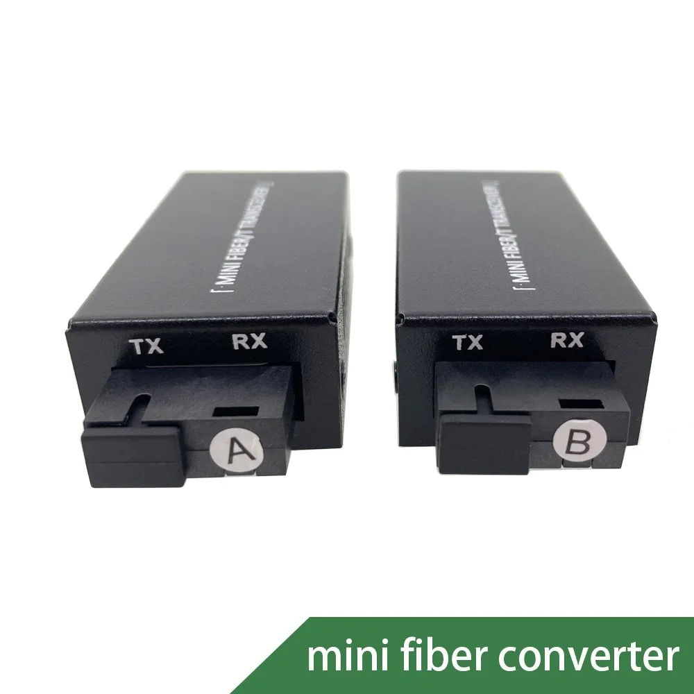 1 par Mini convertidor de medios de fibra Gigabit 100/1000Mbps SC a RJ45 interruptor óptico Ethernet 3km,20km con adaptador de corriente