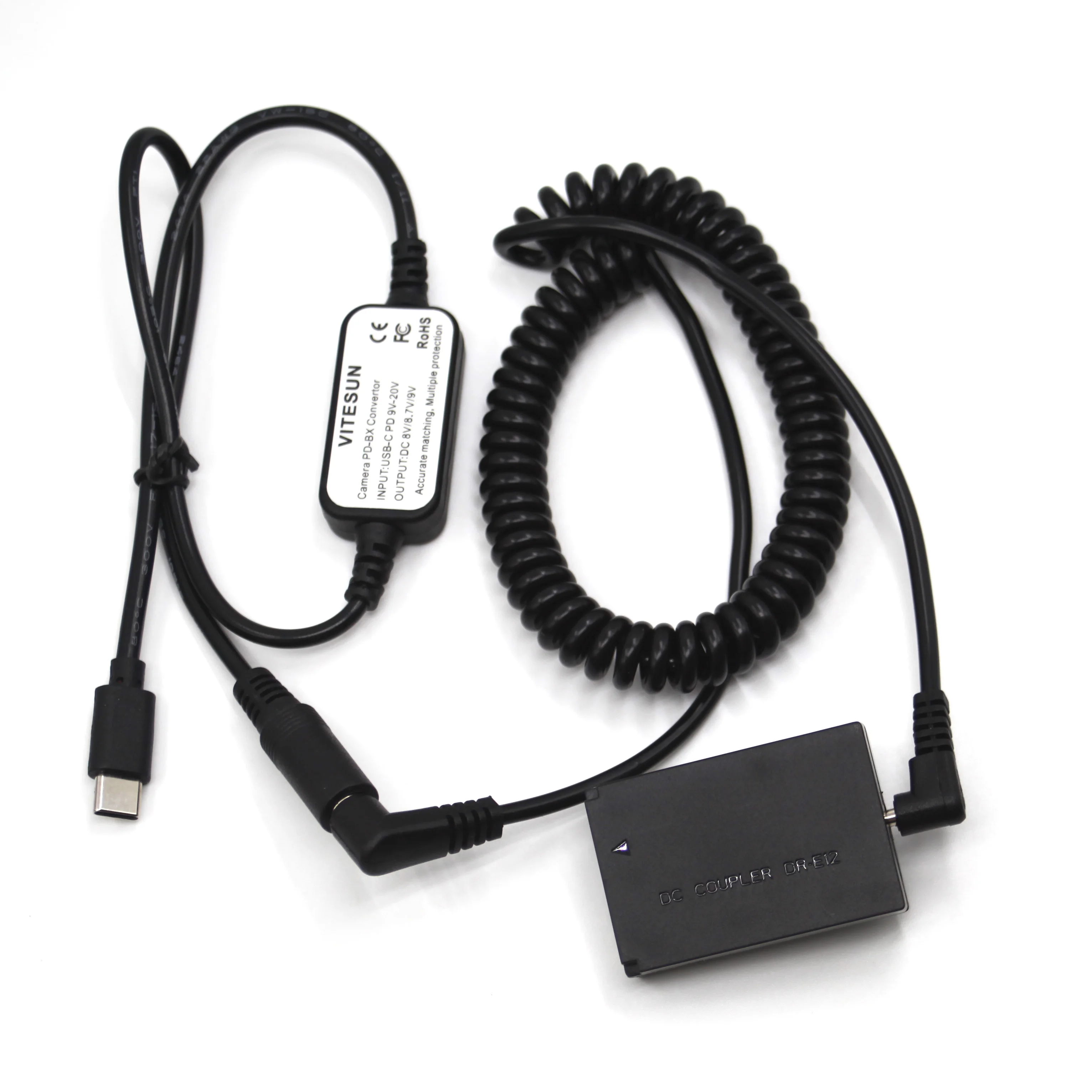 Acoplador de CC DR-E12 LP E12 batería simulada USB tipo C Cable de CC 5,5 × 2,1 MM Cable de resorte CC para Canon EOS-M M2 M10 M50 M100 M200 - imagen 3