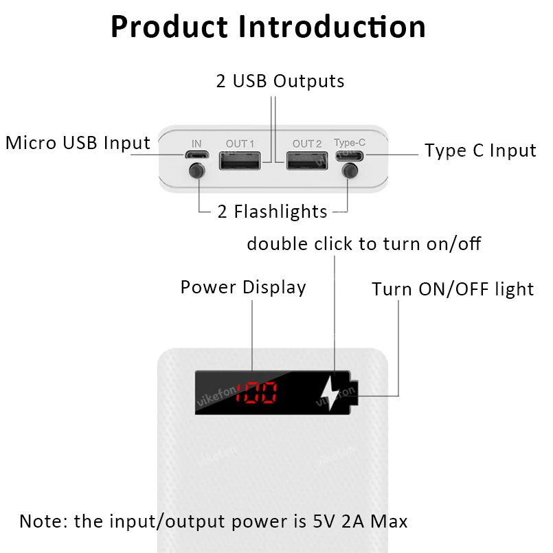 Caja de batería para banco de energía, soporte para 2 salidas USB, entrada Micro tipo C, doble LED, carcasa de cargador portátil para teléfono y tableta, 8/10x18650 - imagen 5