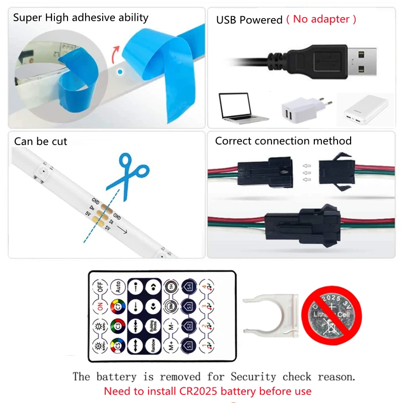 Tiras de luz LED WS2812 para decoración de dormitorio de fiesta, control remoto por Bluetooth, iluminación de Color de sueño musical, lámpara de cinta RGB 5050 - imagen 5