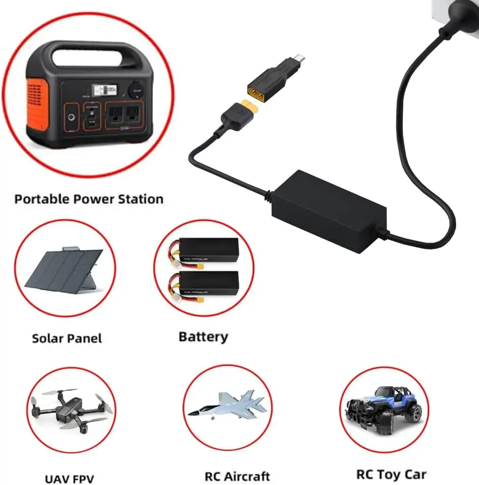 XT60 Power to USB C Adapter Energy Storage XT60 Male to Type-C Male 5V 9V 20V Charging Connector for Laptops LED Robot Vacuum - imagen 4