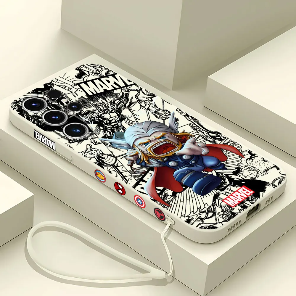 Funda de teléfono estampada para Samsung Galaxy S24 Ultra S22 Plus S20 FE S23 Ultra 5G S21, cubierta líquida cuadrada suave Marvel Thor Deadpool - imagen 3