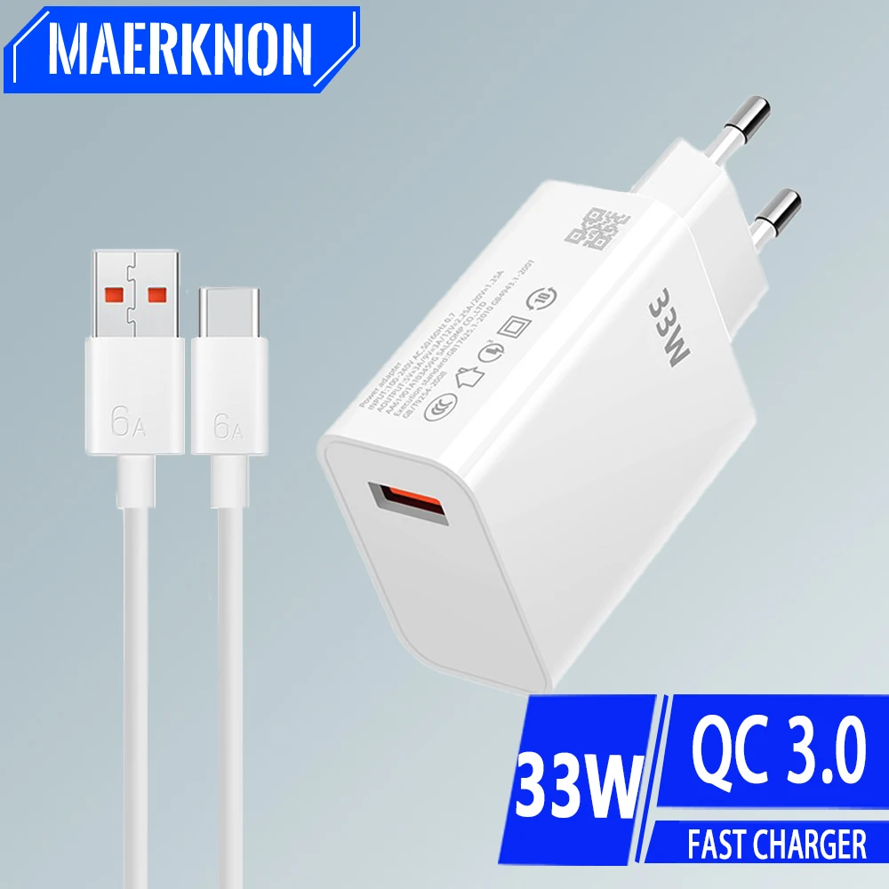 Cargador rápido USB de 33W, adaptador de corriente para teléfono móvil de carga rápida para Xiaomi Redmi Note 13 12 11 10 iPhone Samsung, cargador de enchufe UE/EE. UU.
