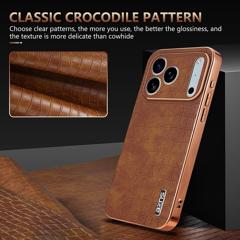 Funda de cuero PU con patrón de cocodrilo para iPhone 17 Pro Max 17 Air, funda protectora completa para cámara, carcasa de parachoques chapada con textura 3D - imagen 4