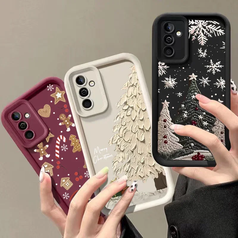 Bonita funda de teléfono con diseño de copo de nieve y árbol de Navidad para Samsung Galaxy S25 FE S24 S23 S22 S21 S26 Plus Note 20 Ultra 5G TPU