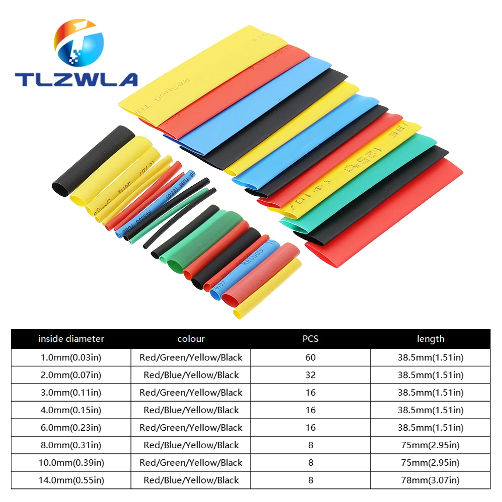164 unids/set poliolefina encogimiento surtido tubo termorretráctil Cable aislamiento manguito juego de tubos 2:1 - imagen 3